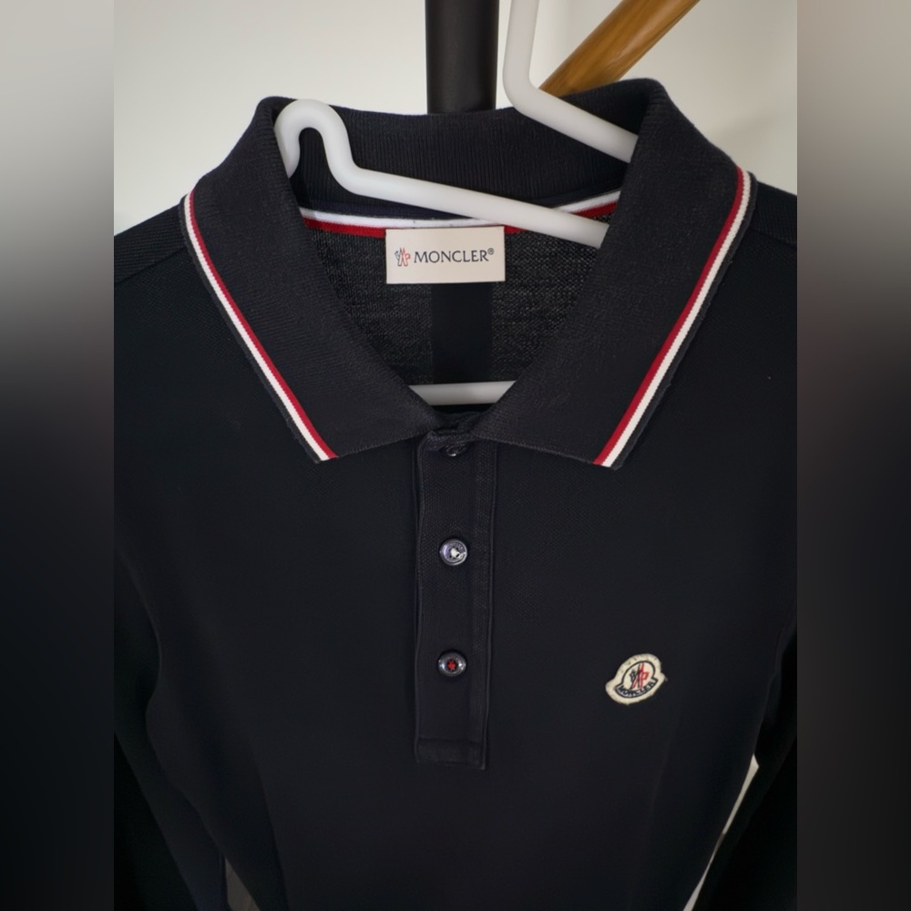Moncler Maglia Polo Navy Tricolor Trim LS M - Picture 7 of 12